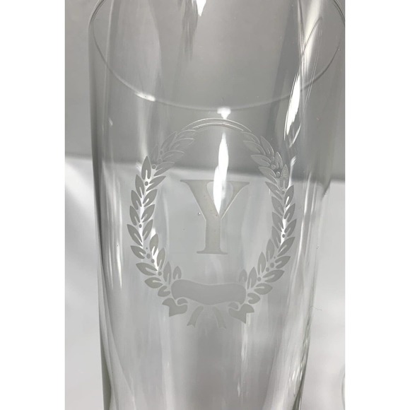 Two Tall Champagne Flutes Monogram Y Wedding Glasses Barware 9" - Picture 3 of 8